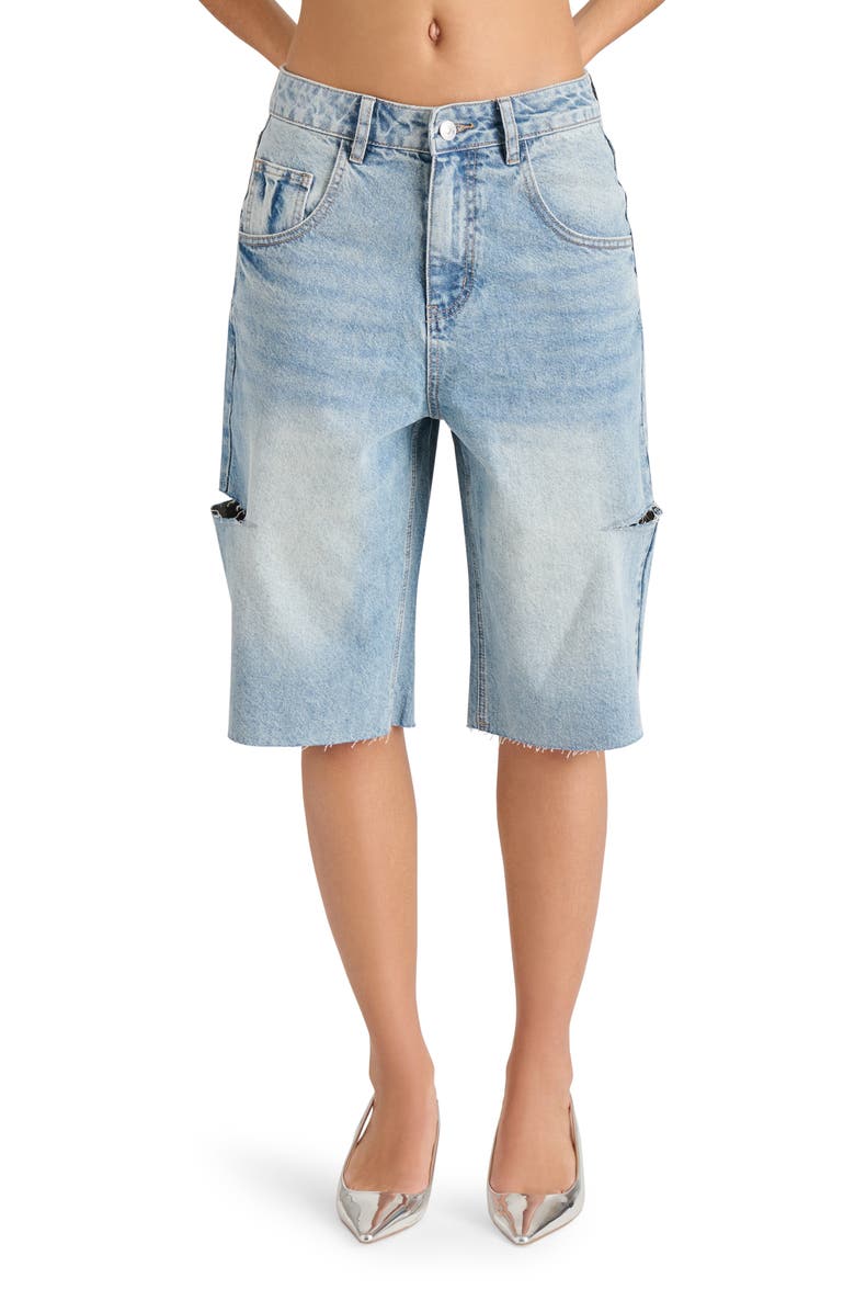 Steve Madden Lange Low Rise Ripped Denim Bermuda Shorts, Main, color, 