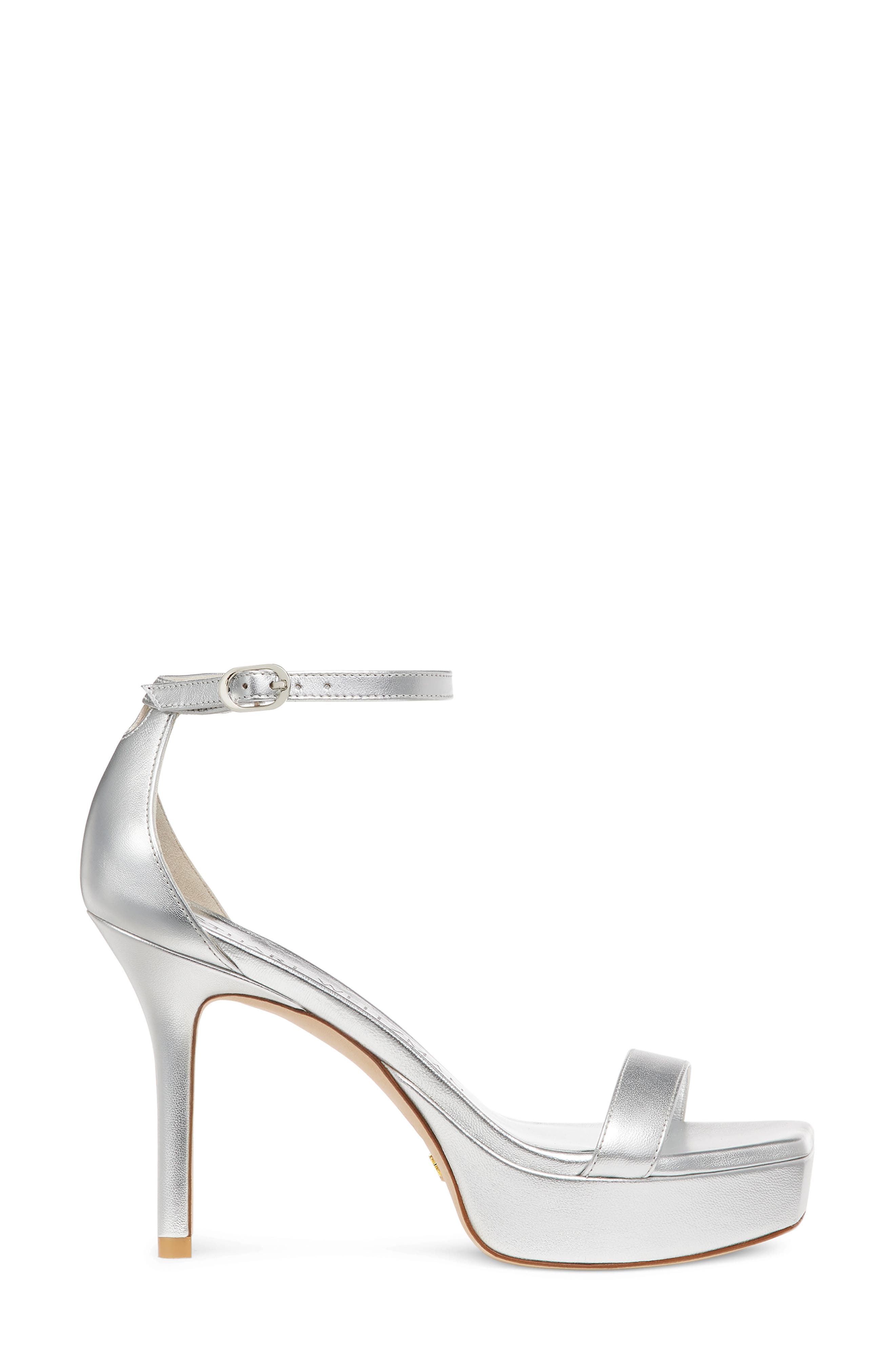 Stuart Weitzman Ankle Strap Platform Sandal, Alternate, color, Silver Mestizo