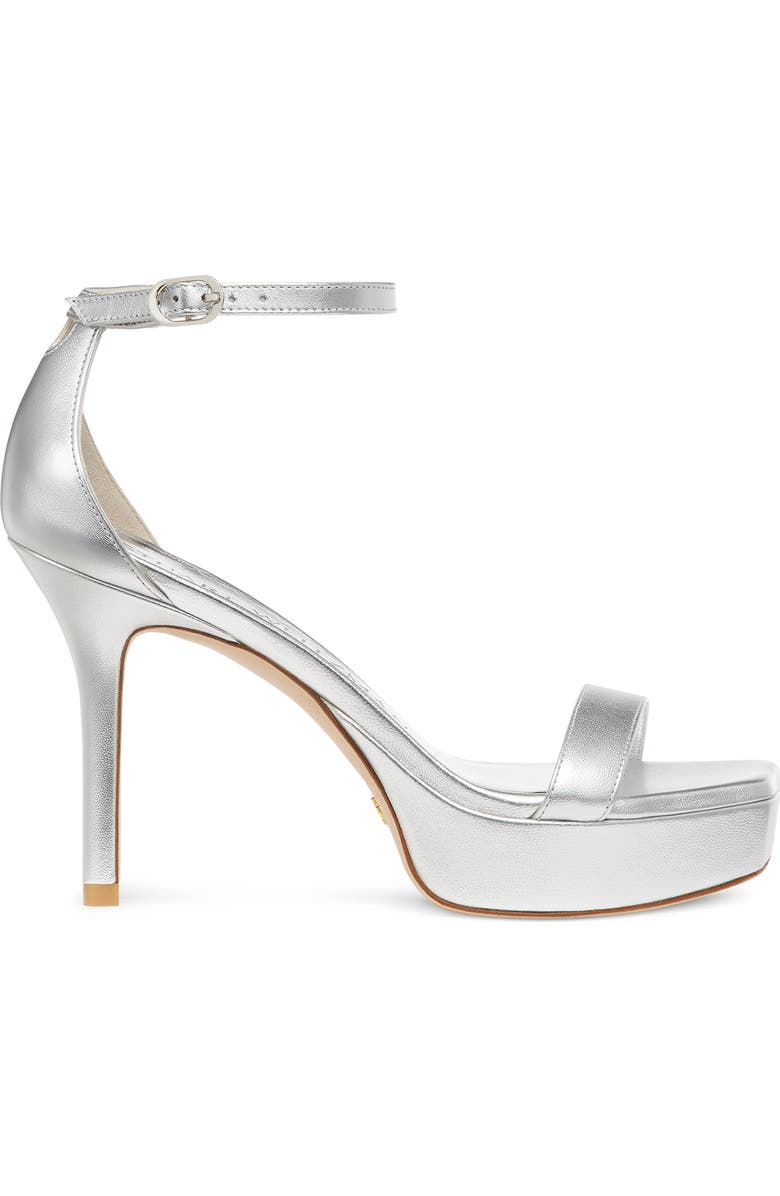 Stuart Weitzman Ankle Strap Platform Sandal, Alternate, color, Silver Mestizo