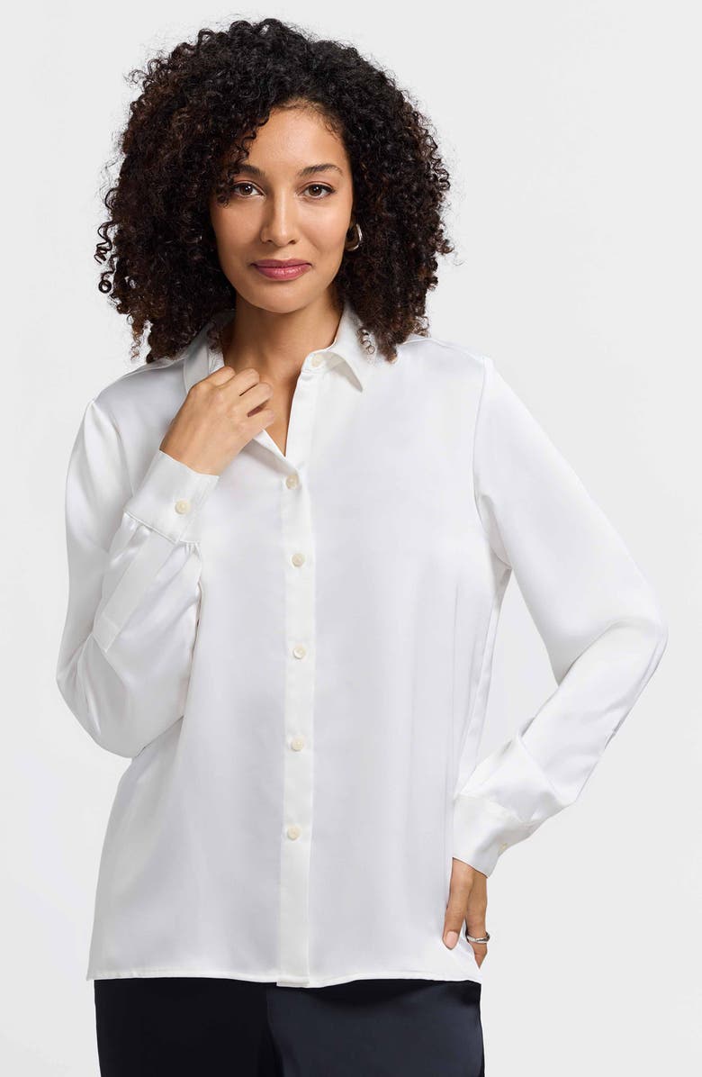 Foxcroft Bianca Satin Shirt, Alternate, color, Ecru