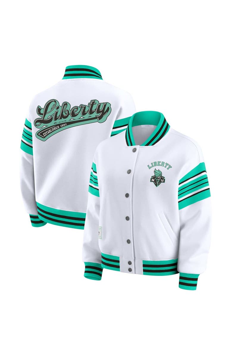 WEAR by Erin Andrews Women's WEAR by Erin Andrews White/Mint New York Liberty Full-Snap Fleece Sweatshirt Jacket, Main, color, White