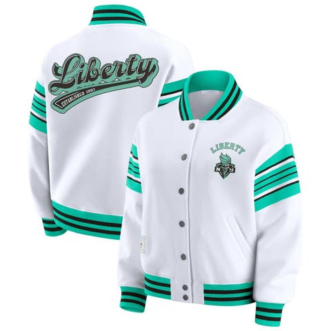 Women's WEAR by Erin Andrews White/Mint New York Liberty Full-Snap Fleece Sweatshirt Jacket