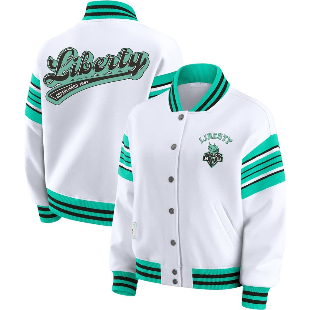 Wear By Erin Andrews Women's White/mint New York Liberty Full-snap Fleece Sweatshirt Jacket In Multi