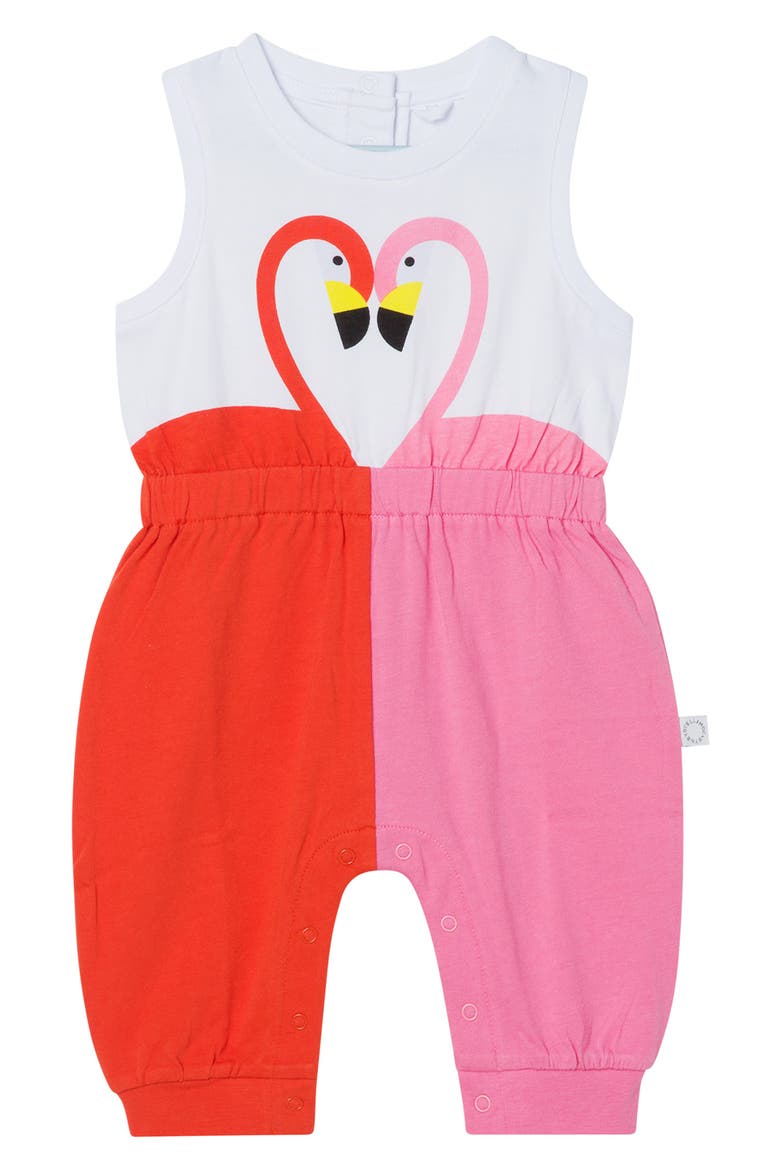 Stella McCartney Flamingo Cotton Jersey Romper, Main, color, PINK