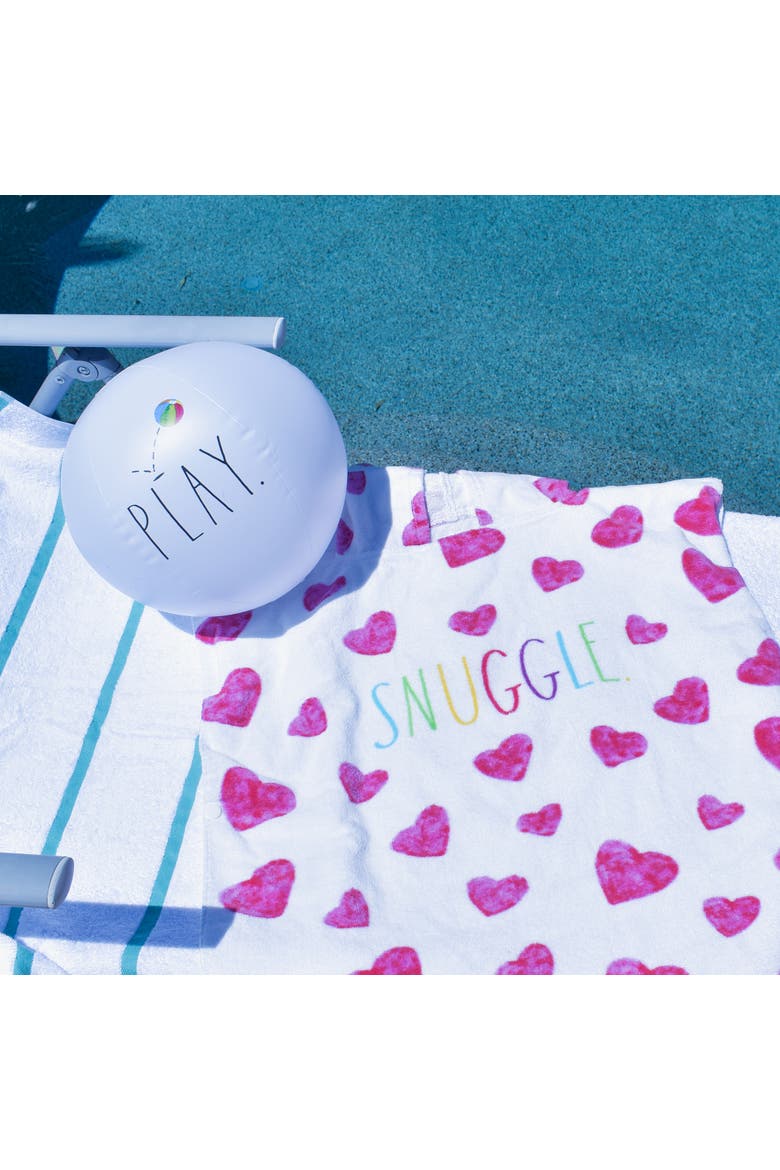 Snuggle Kids Hooded Towel and 12 Inch Beach Ball Hearts, Alternate, color, Multicolored