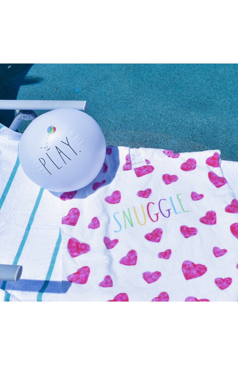 Rae Dunn Snuggle Kids Hooded Towel and 12 Inch Beach Ball Hearts, Alternate, color, Multicolored