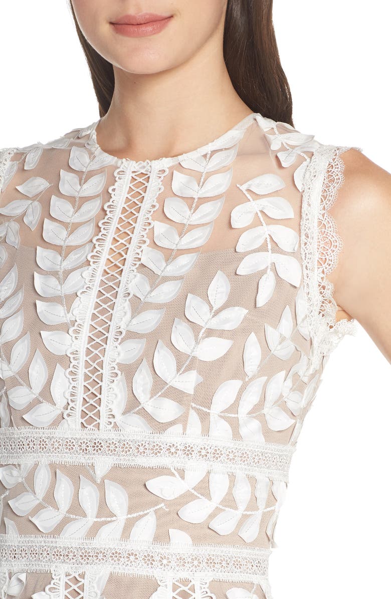 Bronx and Banco Saba Leaf Appliqué Lace Midi Dress, Alternate, color, 