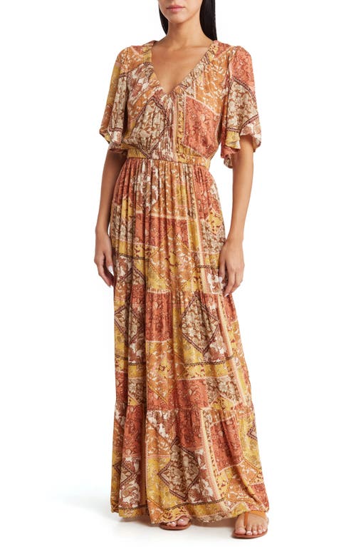 Rip Curl Wanderer Patchwork Print Maxi Dress in Maroon 