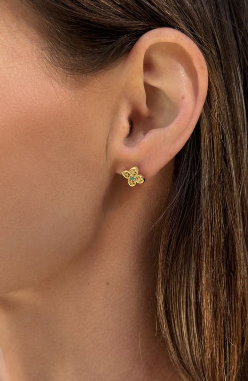 Adornia 14k Gold Plated Turquoise Flower Earrings In Gold/blue