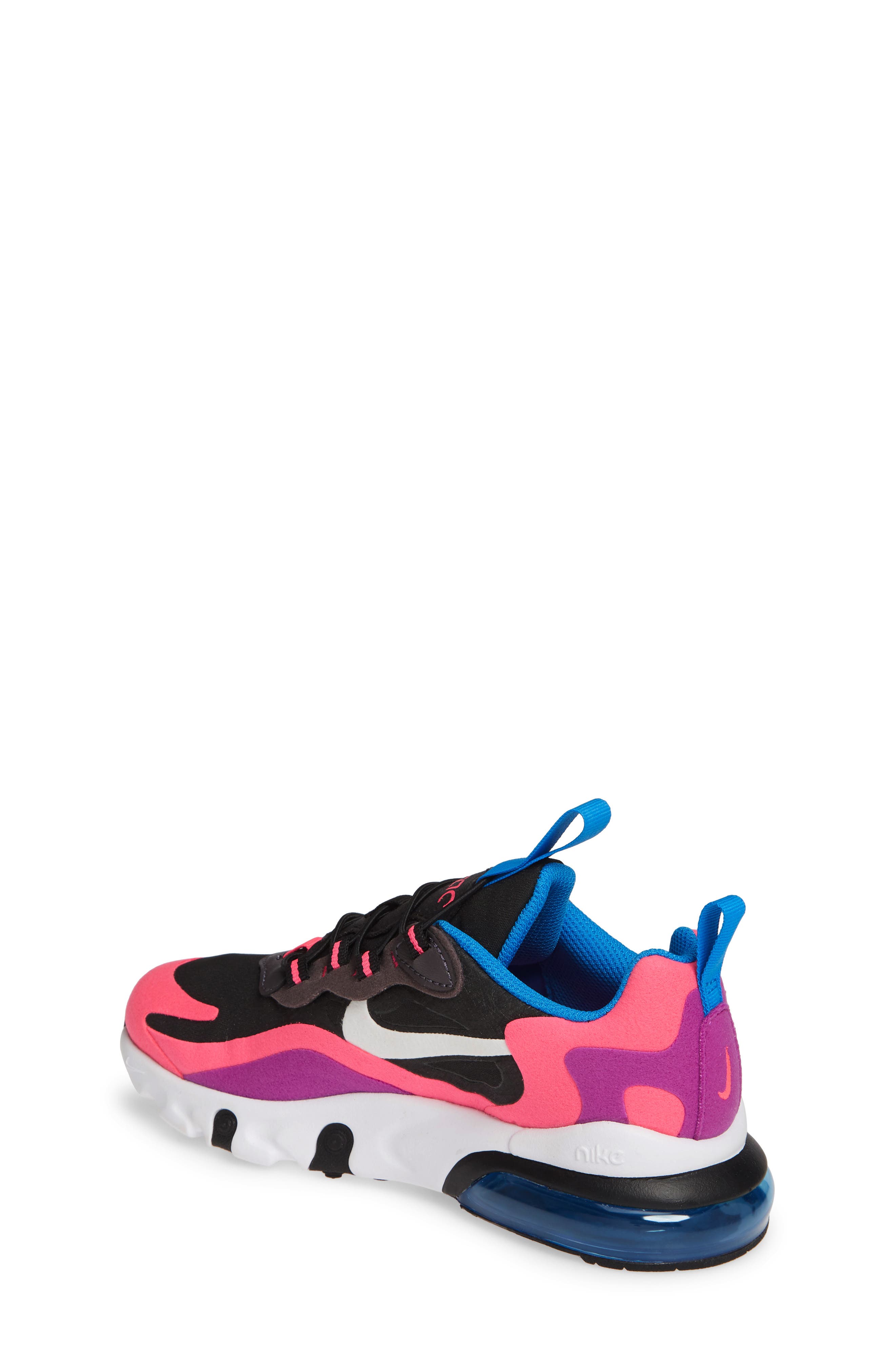 Air Max 270 React Sneaker, Alternate, color, BLACK/ WHITE/ PINK/ PURPLE