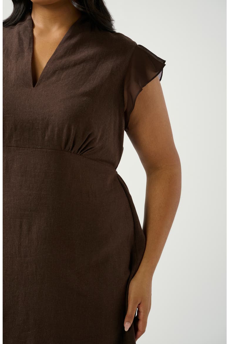 Dune Dancer Chiffon Trim Linen Blend Dress, Alternate, color, CHOCOLATE