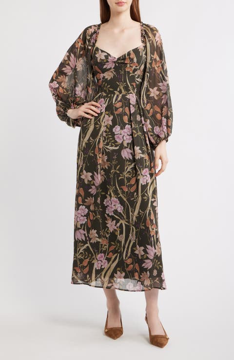 Floral Long Sleeve Chiffon Dress