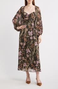 En Saison Floral Long Sleeve Chiffon Dress