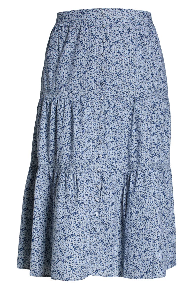 Florentine Floral Button Front Tiered Maxi Skirt, Alternate, color, GLASSWARE BLUE