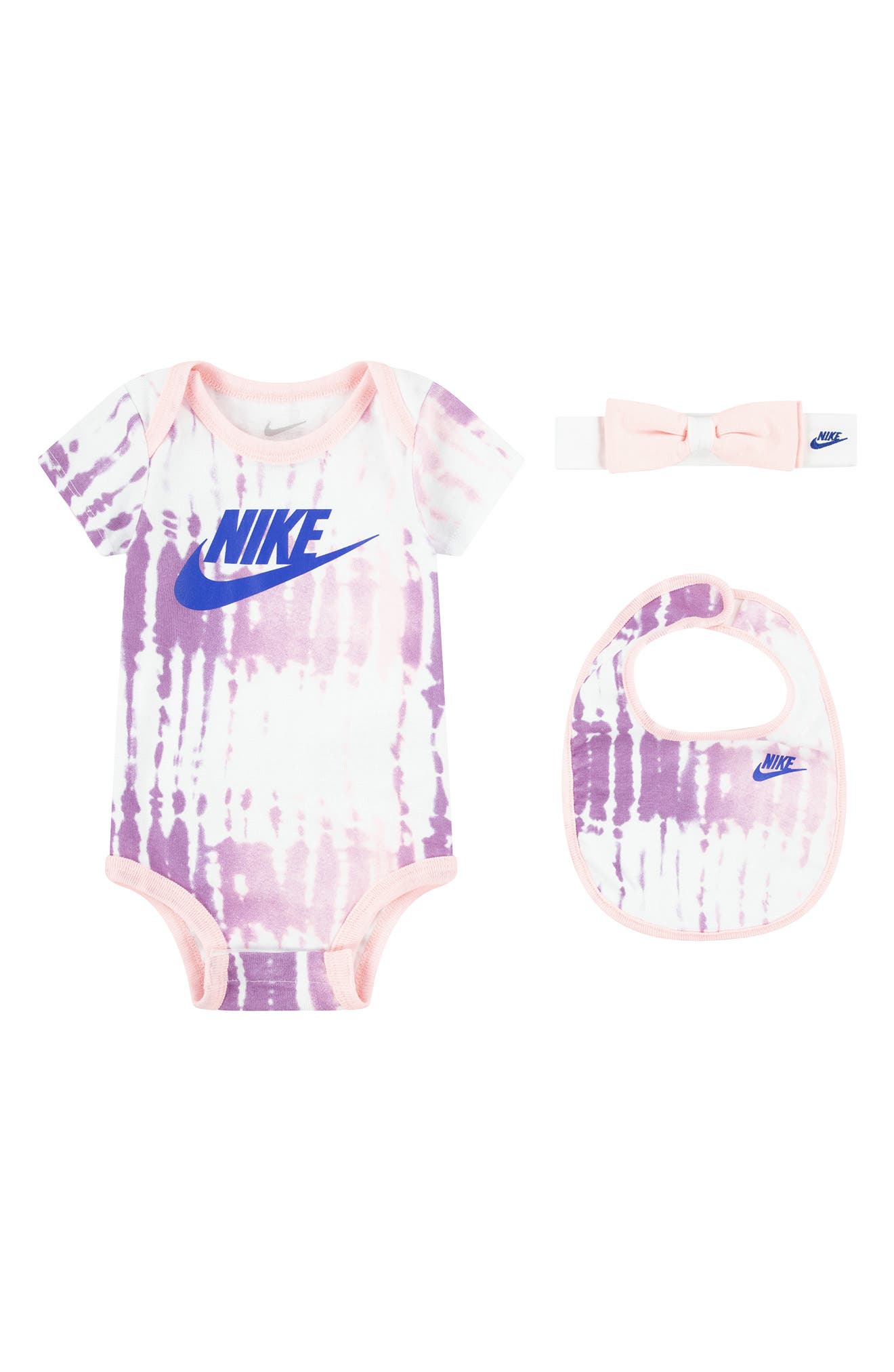 Nike Tie Dye Logo Bodysuit, Headband & Bib Set