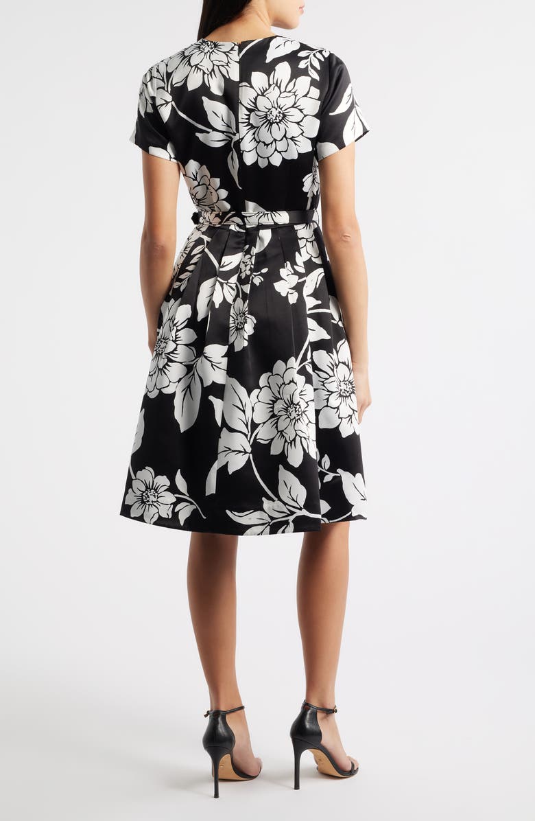 Tahari ASL Floral Fit & Flare Dress, Alternate, color, Black White