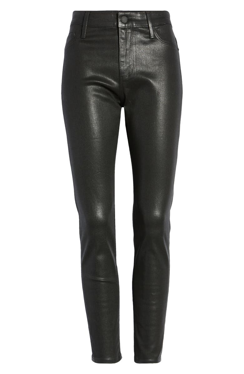 AG The Farrah High Rise Ankle Skinny Leather Panel Denim Pants, Alternate, color, Luminous Super Black