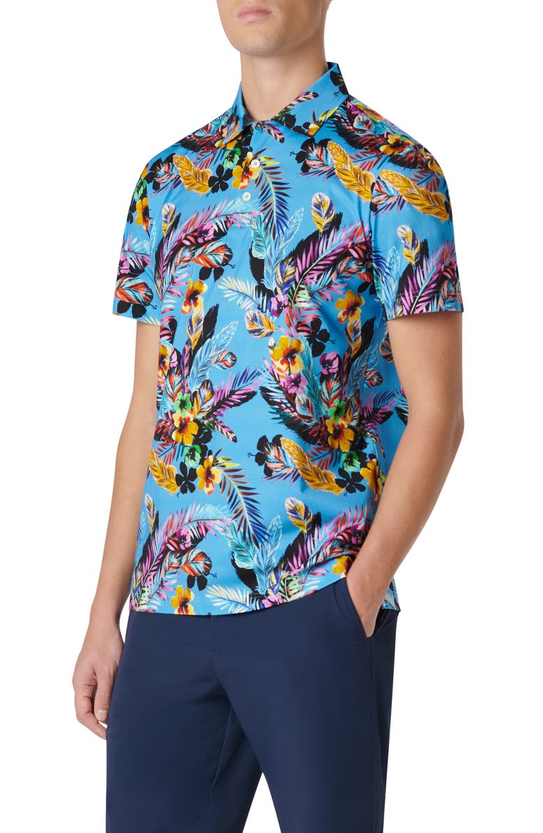 Bugatchi Victor OoohCotton<sup>®</sup> Floral Polo, Alternate, color, Azure