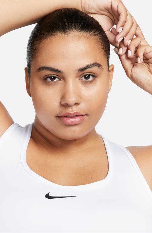 Nike Swoosh Medium Support Sports Bra In White/stone Mauve/black