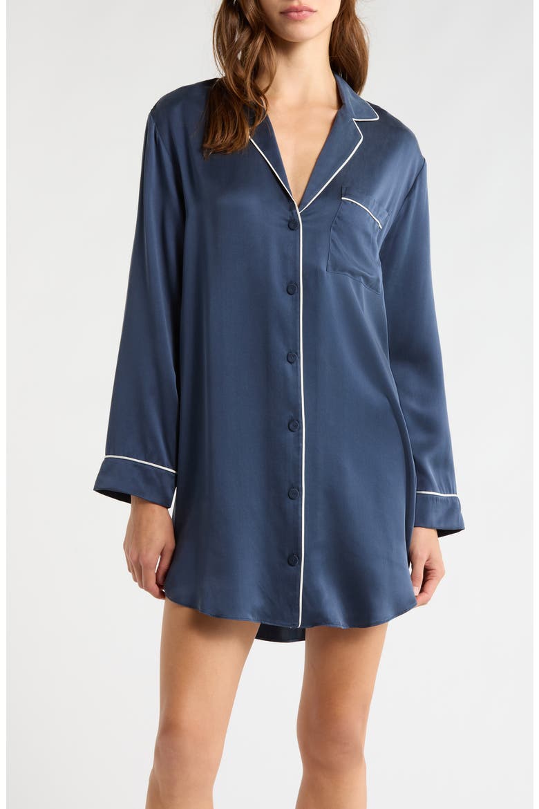 Washable Silk Sleepshirt, Main, color, DEEP BLUE/TRANQUIL WHITE