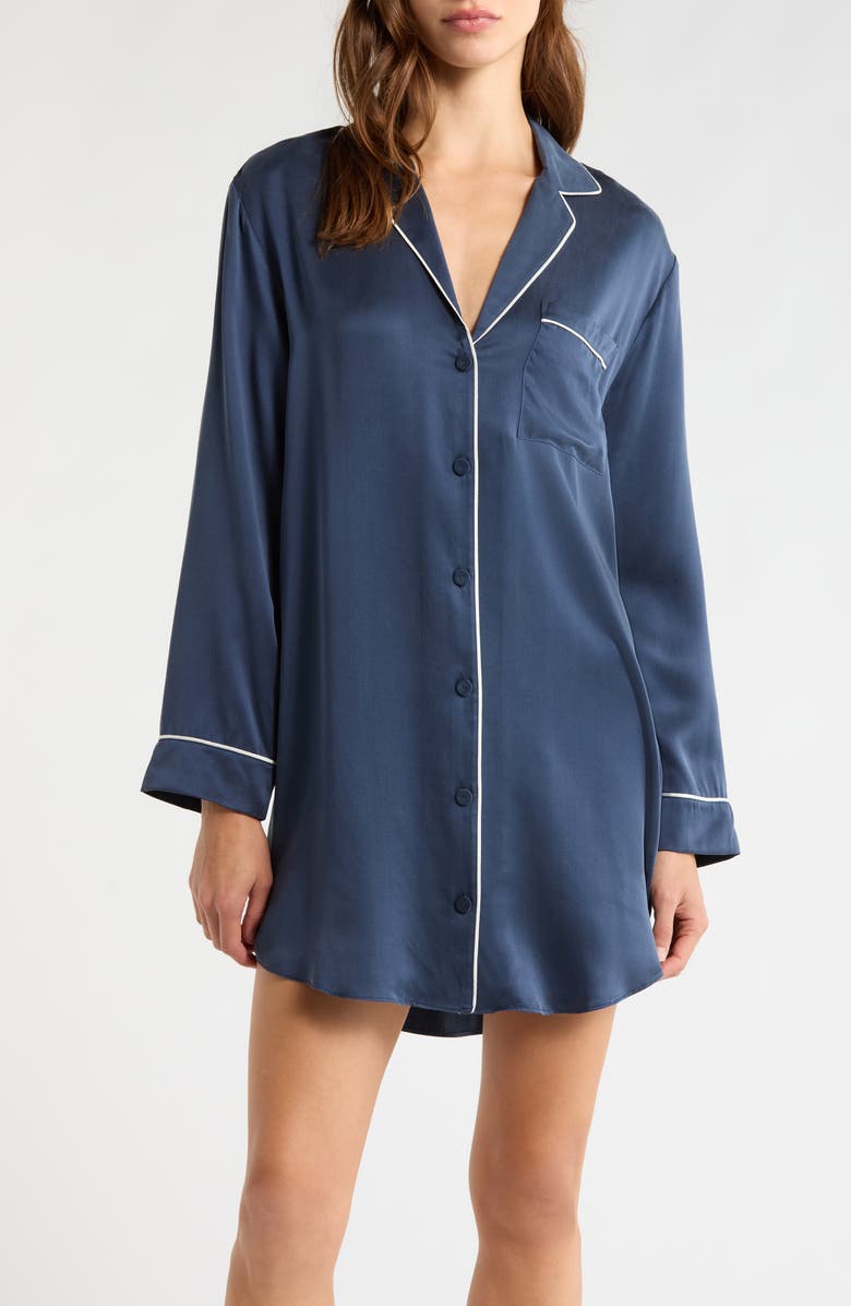 Lunya Washable Silk Sleepshirt, Main, color, Deep Blue/ Tranquil White