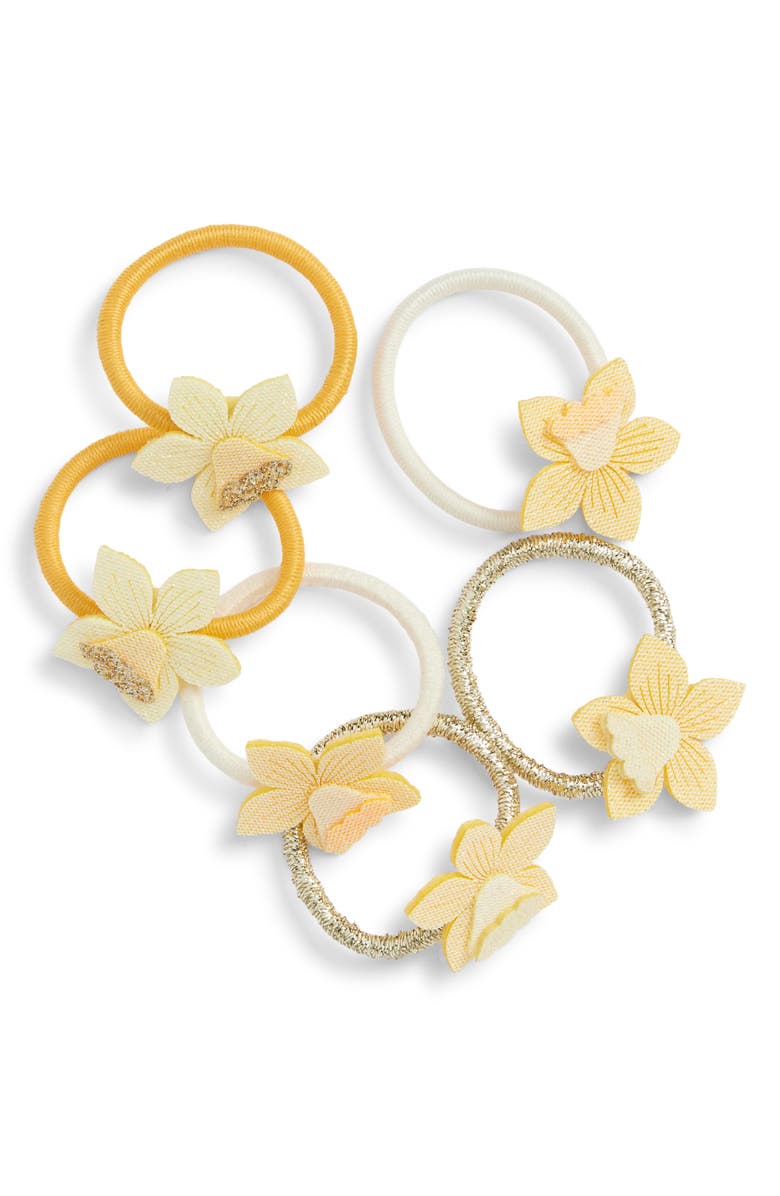 Mimi & Lula Kids' Daffodil Assorted 6-Pack Mini Ponytail Holders, Main, color, Light/ Pastel Yellow