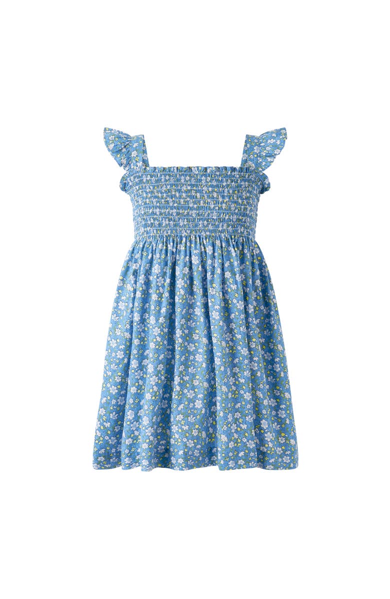 Rachel Riley Ditsy Daisy Ruched Dress, Main, color, Blue