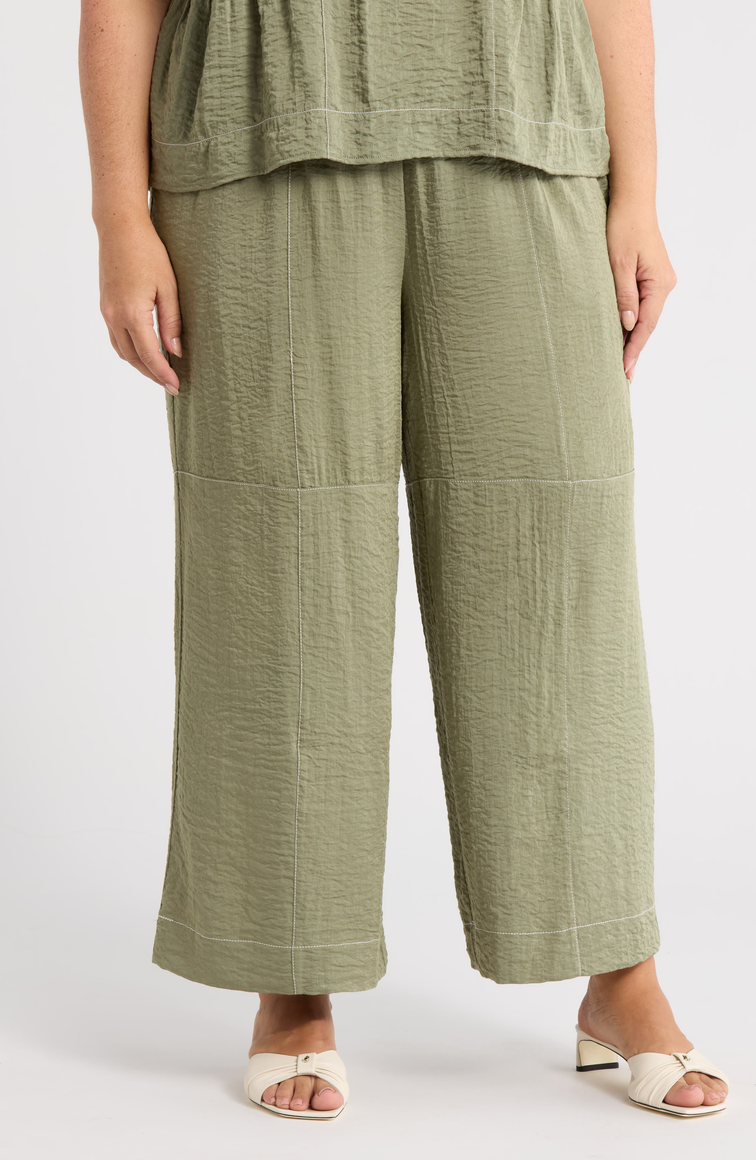 Adrianna Papell Crinkled Topstitched Pants