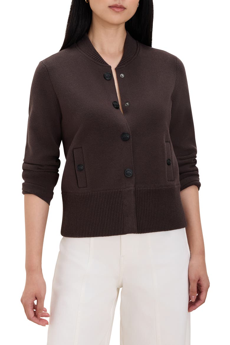 Cotton Blend Milano Knit Bomber Jacket, Main, color, JAVA