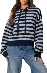 EDIKTED Stripe Hooded Cotton Sweater