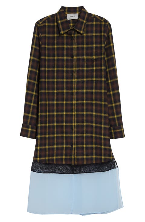 Mixed Media Long Sleeve Shirtdress