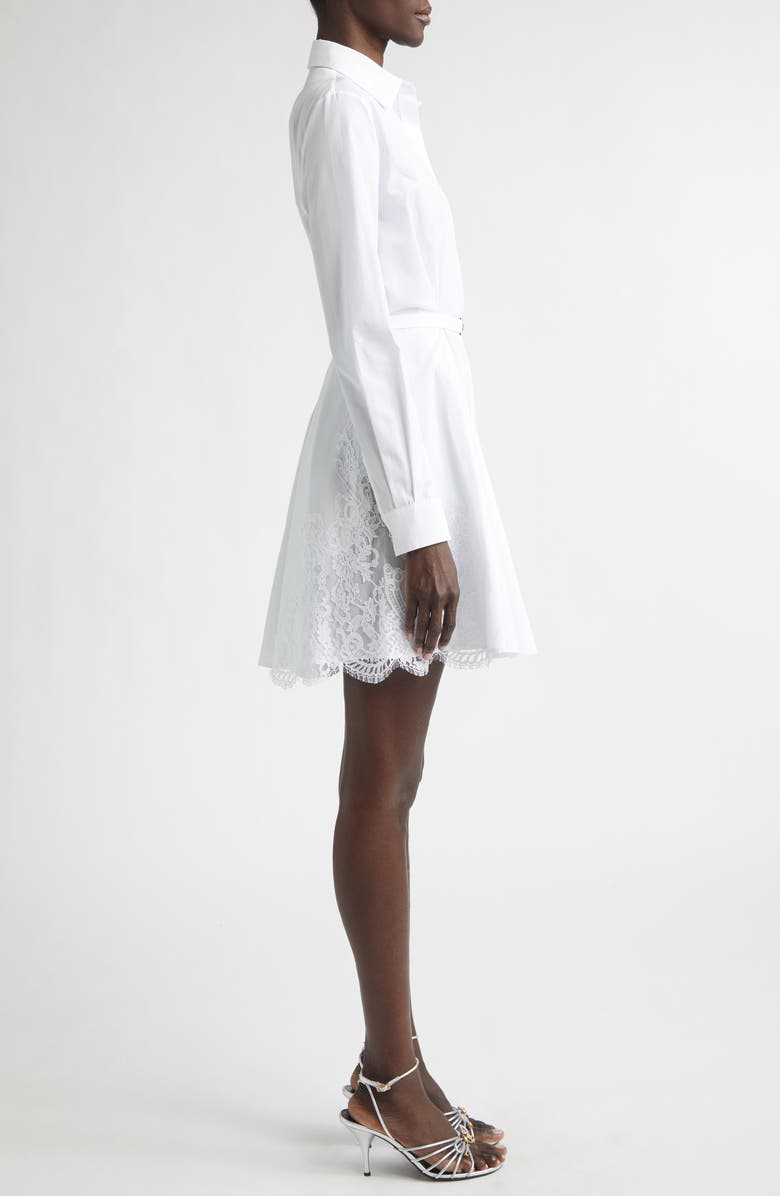 Versace Belted Long Sleeve Cotton Poplin Shirtdress, Alternate, color, Optical White