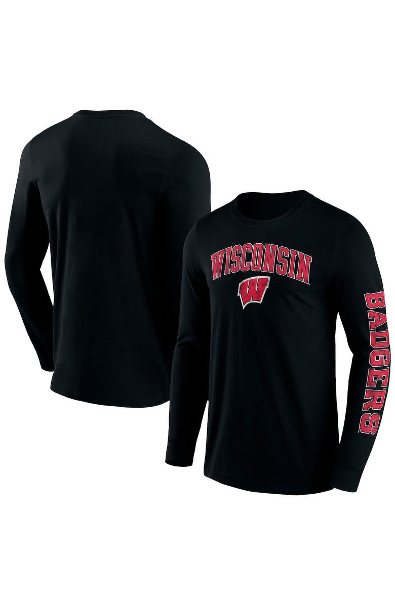 FANATICS Men's Fanatics Branded Black Wisconsin Badgers Distressed Arch Over Logo 2.0 Long Sleeve T-Shirt, Main, color, 