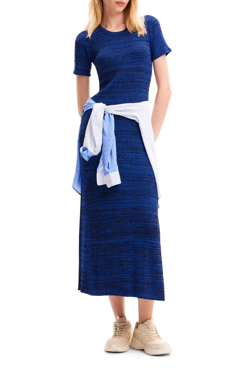 Long Mottled Ribbed Dress, Main, color, BLUE
