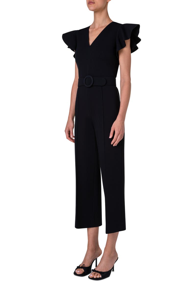 Flutter Sleeve Crop Jumpsuit, Alternate, color, BLACK