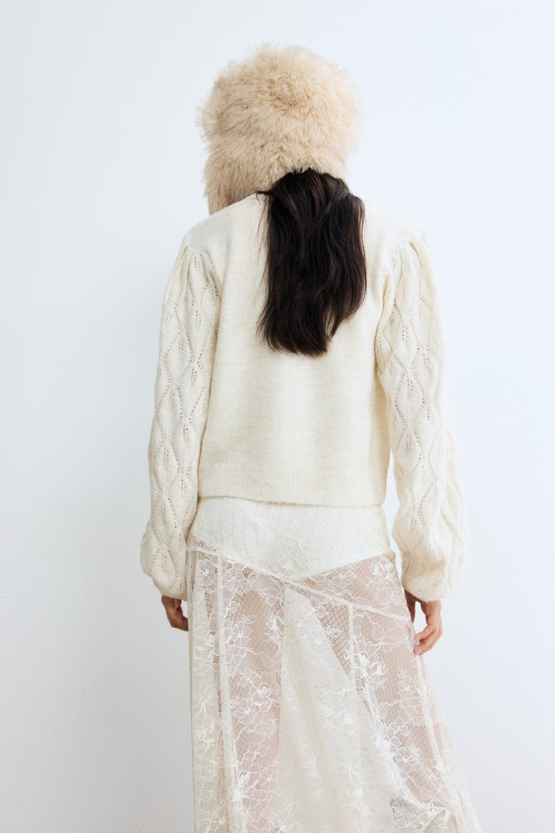 Pointelle-knit Cardigan, Alternate, color, Light beige