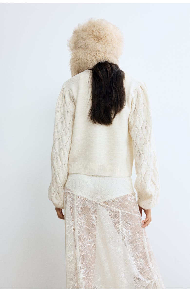 H&M Pointelle-knit Cardigan, Alternate, color, Light Beige