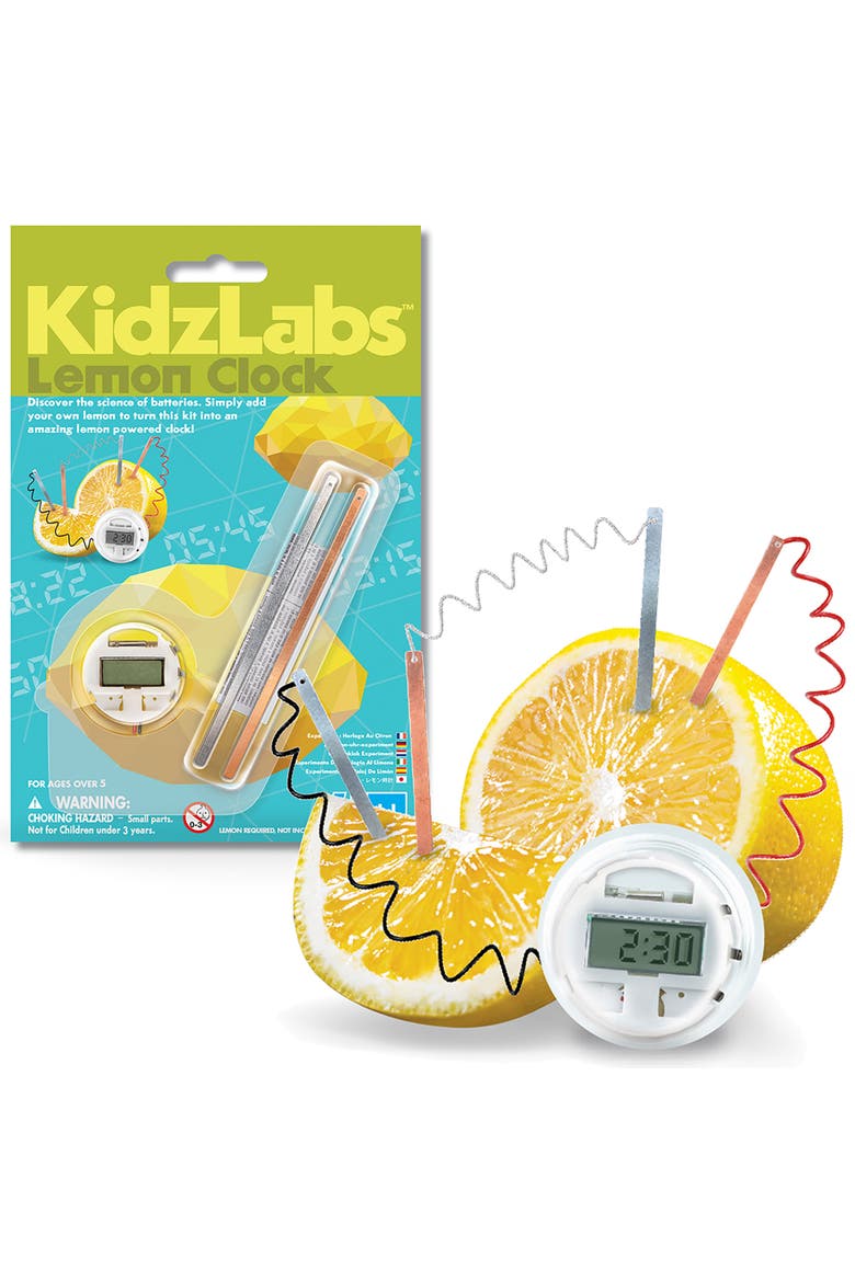 Kidzlabs Lemon Clock Diy Renewable Energy Kit, Power Digital Clock, Stem, Alternate, color, Multicolored