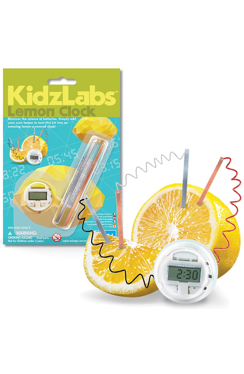 4M Kidzlabs Lemon Clock Diy Renewable Energy Kit, Power Digital Clock, Stem, Alternate, color, Multicolored