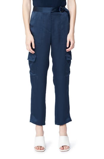 Simkhai Carolina Satin Straight-leg Utility Pants In Midnight
