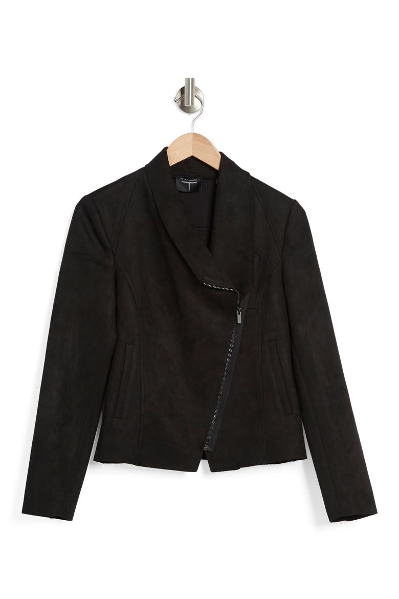 Faux Leather Draped Moto Jacket, Alternate, color, BLACK