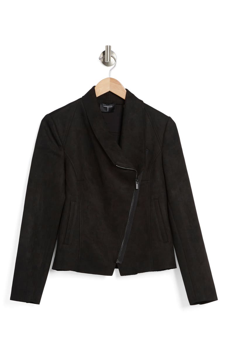 T Tahari Faux Leather Draped Moto Jacket, Alternate, color,