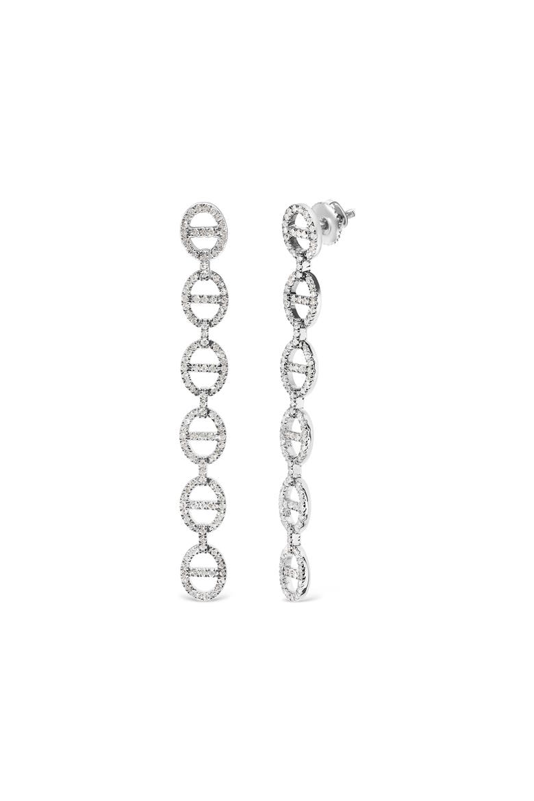 Sterling Silver 1.0 Cttw Diamond Oval Design Dangle Earrings, Alternate, color, Silver