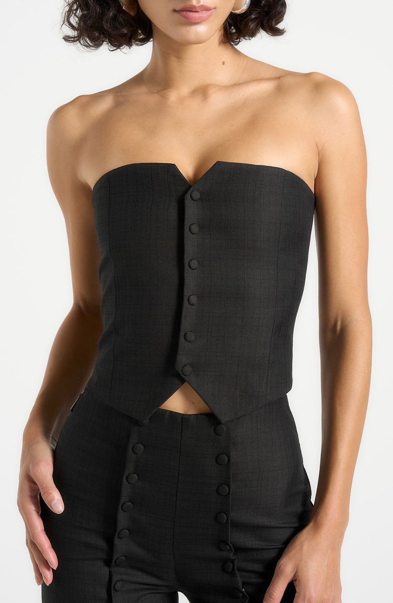 Manière De Voir Lise Cropped Tailored Blazer & Button Detail Bandeau, Alternate, color, Black