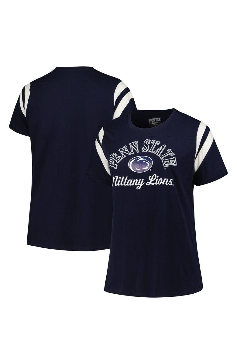 PROFILE Women's Profile Navy Penn State Nittany Lions Plus Size Striped Tailgate Scoop Neck T-Shirt, Main, color, 