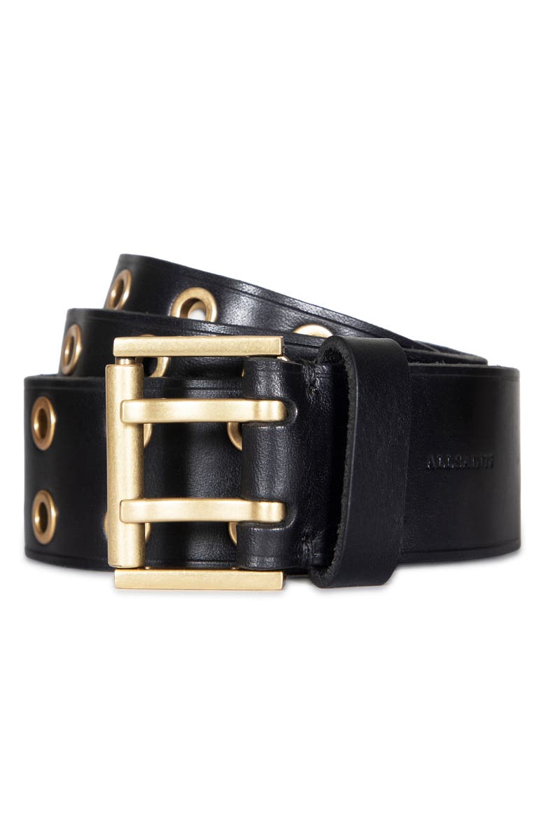 AllSaints Leather Eyelet Belt, Alternate, color, Black Antique Brass