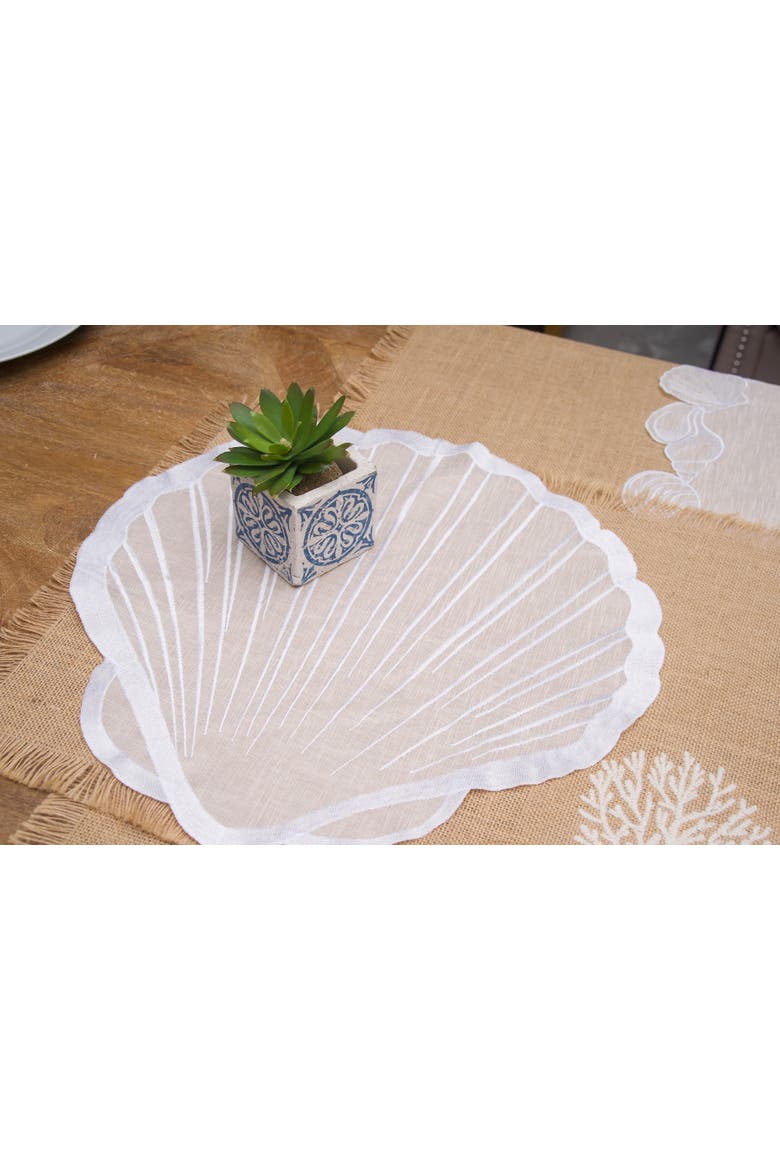 Shells Cutwork Clear Sheer Set of 6 Round Placemats 17", Alternate, color, Blue