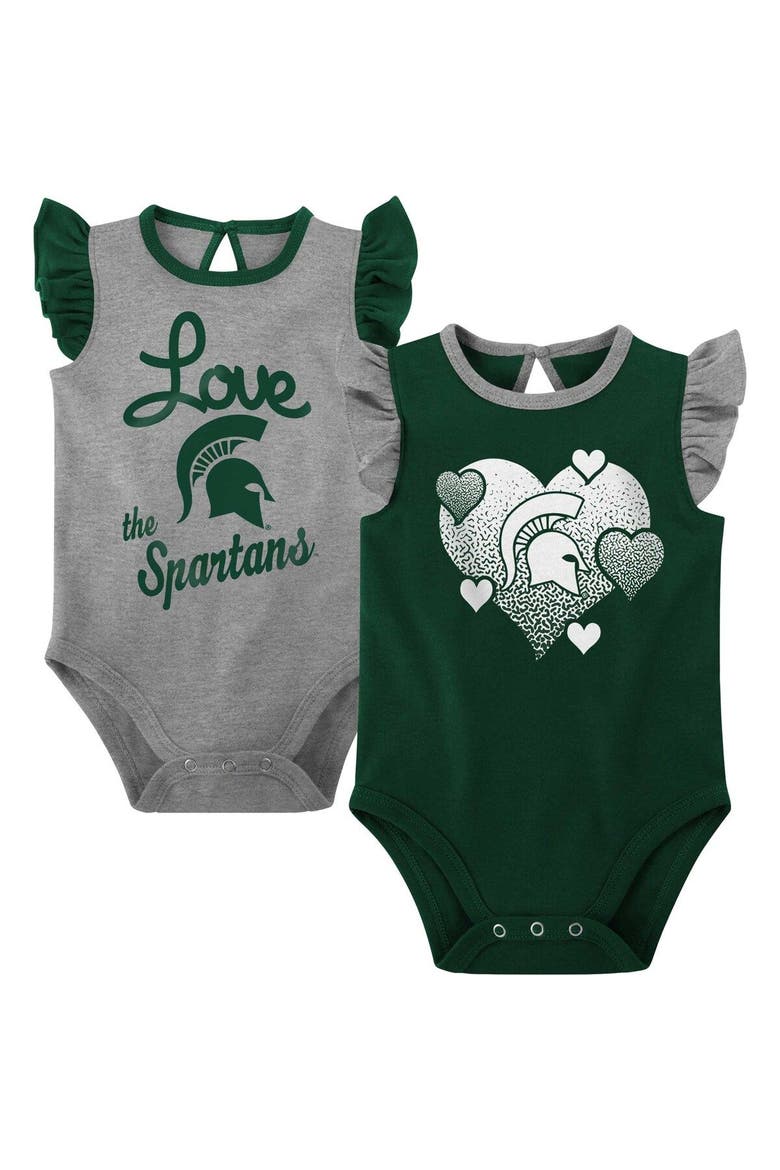 Girls Newborn & Infant Green/Gray Michigan State Spartans Spread the Love 2-Pack Bodysuit Set, Main, color, Green