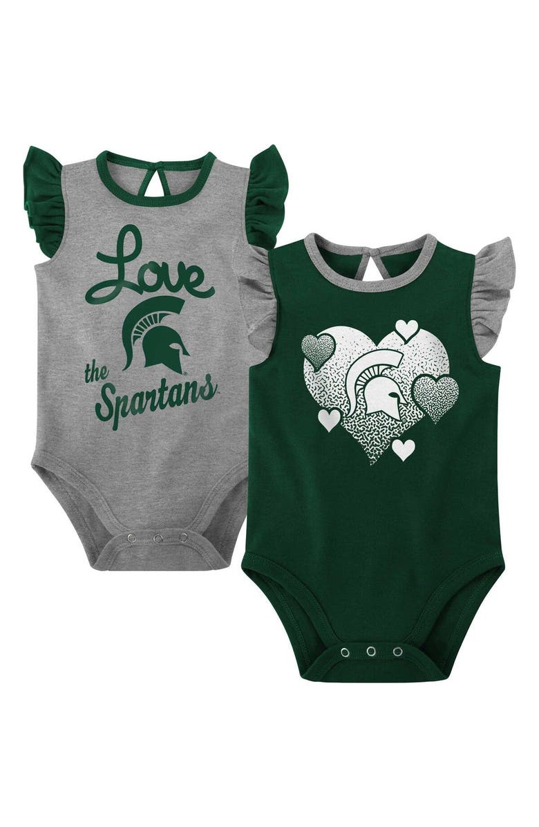 Outerstuff Girls Newborn & Infant Green/Gray Michigan State Spartans Spread the Love 2-Pack Bodysuit Set, Main, color, 