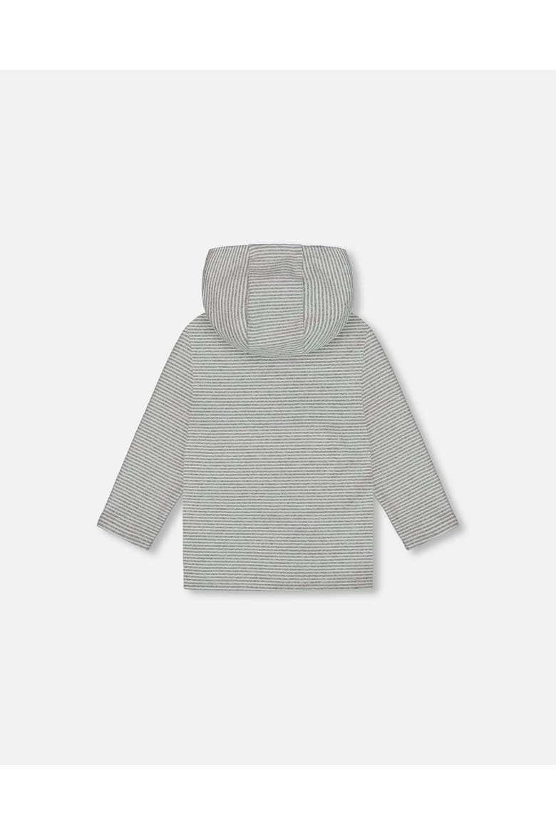 Baby Boy's Super Soft Hooded T-Shirt With Print Gray Stripe, Alternate, color, Stripe Grey Mix & Off White